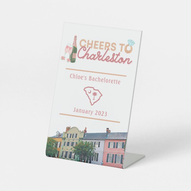 Bach Party Sign "Cheers to Charleston" Sockelschild (Vorderseite)