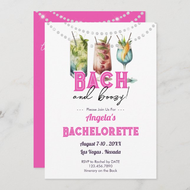 Bach und Boozy Bachelorette Party Einladung (Vorne/Hinten)