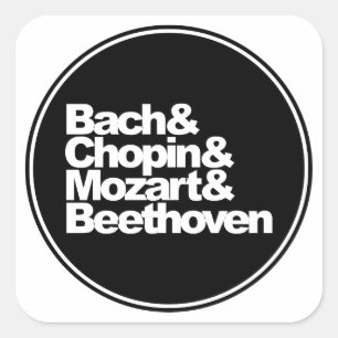 Bach und Chopin und Mozart und Beethoven Quadratischer Aufkleber
