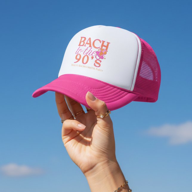 Bach zu den 90er Jahren - Retro-Junggeselinnen-Abs Truckerkappe (Fun Pink 90s Retro Bachelorette Trucker Hat)