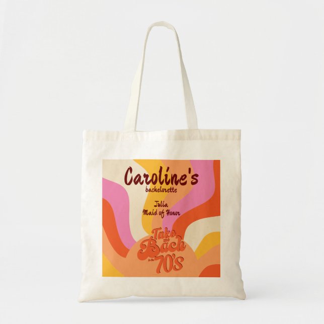 Bach zum 70er Retro Groovy Sunset Bachelorette Tragetasche (Vorne)