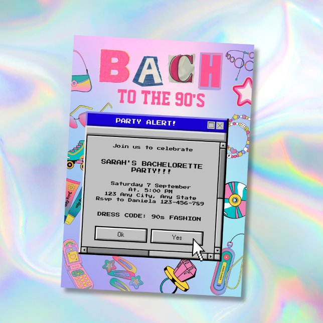 Bach zum Retro-Junggeselinnen-Abschied der 90er Ja Einladung (Bach To The 90's Retro Bachelorette Party Invitation)