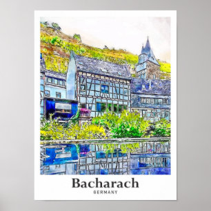 Bacharach Deutschland Reise Wasserfarbe Handgezeic Poster