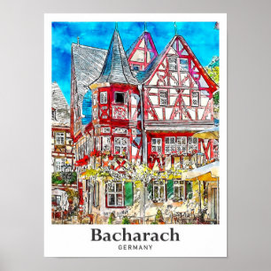 Bacharach Deutschland Reisen Wasserfarbenhandzeich Poster