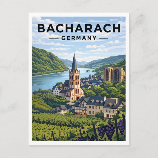 Bacharach Germany Vintage Travel Art Postcard Postkarte (Vorderseite)