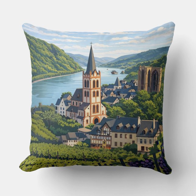 Bacharach Vintage Reise Kunst Kissen (Vorderseite)