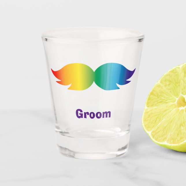 Bachelor/Bachelorette/Wedding Rainbow Mustache 1 Schnapsglas (Vorderseite)
