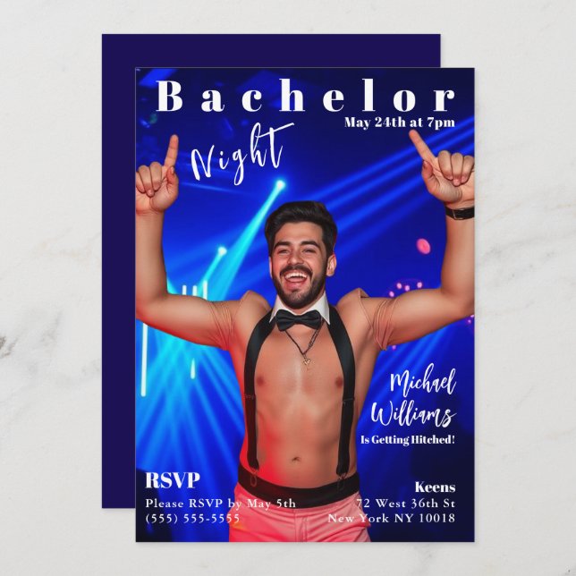 Bachelor Night Magazine Cover Einladung (Vorne/Hinten)