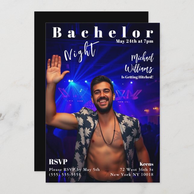 Bachelor Night Magazine Cover Einladung (Vorne/Hinten)