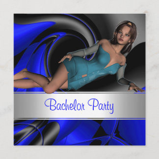 Bachelor Party Abstrakt Blue Curve Button up Girl  Einladung