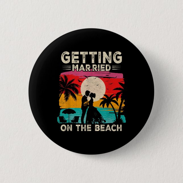 Bachelor Party auf der Strandbrücke heiraten Button (Vorderseite)