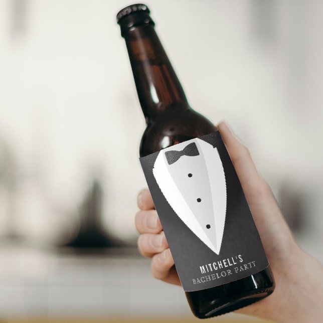 Bachelor Party Black Anzug & Bowtie Bierflaschenetikett (Bachelor Party Black Suit & Bowtie Beer Bottle Label
)