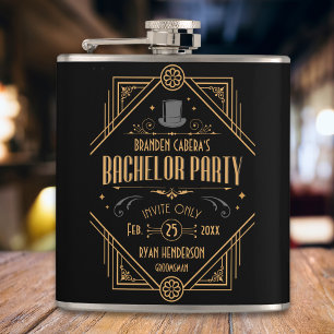 Bachelor Party   Black & Gold Art Deco Speakeasy Flachmann