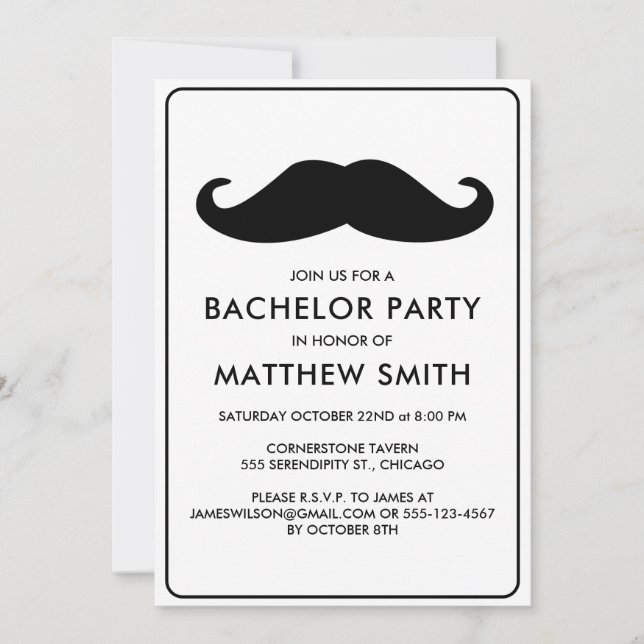 Bachelor Party Black Mustache Hochzeit Einladung (Vorderseite)