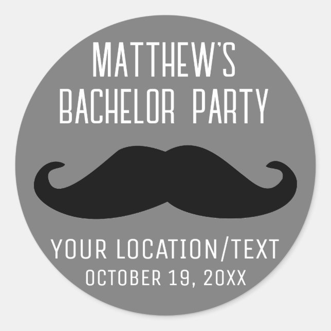 Bachelor Party Black Mustache Hochzeit Runder Aufkleber (Vorderseite)