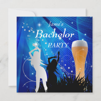 Bachelor Party Blue Gold Weißes Bierglas Girls Einladung