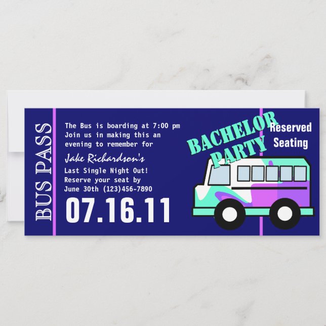 Bachelor Party Bus Pass Einladung (Vorderseite)
