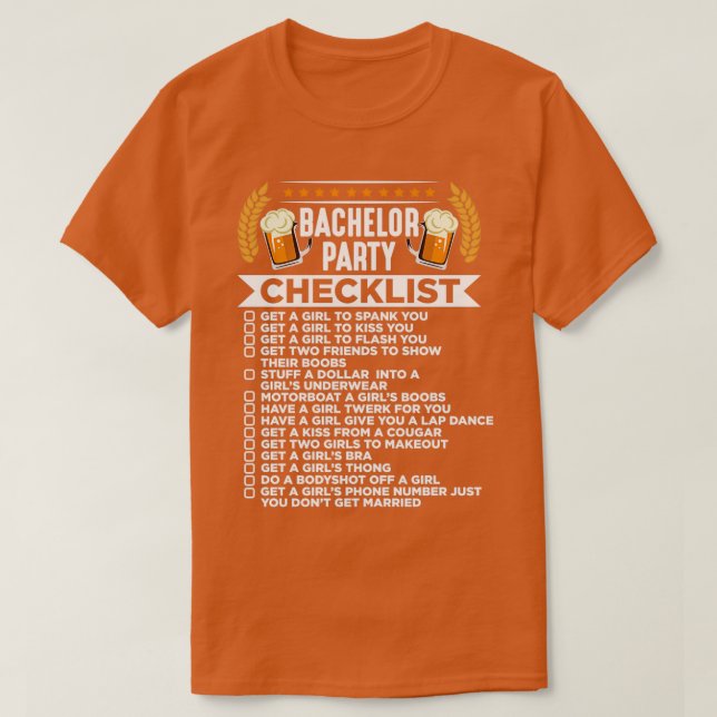 Bachelor Party Checklist Ehe Trauzeuge T-Shirt (Design vorne)