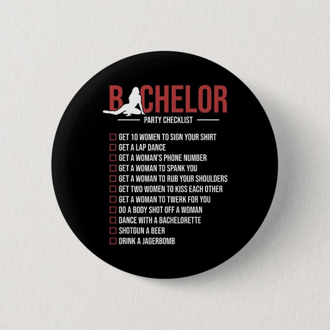 Bachelor Party Checklist Funny Groom Bachelor Teil Button (Vorderseite)