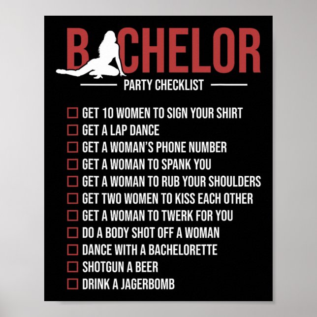Bachelor Party Checklist Funny Groom Bachelor Teil Poster (Vorne)