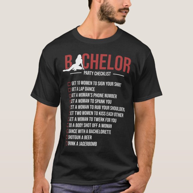 Bachelor Party Checklist Funny Groom Bachelor Teil T-Shirt (Vorderseite)