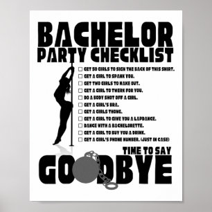 Bachelor Party Checklist Stag Groom Gag Men's Poster