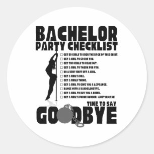 Bachelor Party Checklist Stag Groom Gag Men's Runder Aufkleber