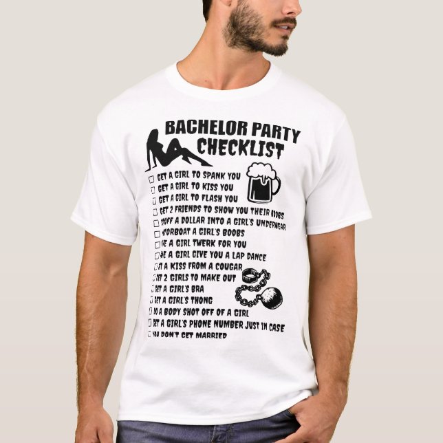 Bachelor-Party-Checkliste T-Shirt (Vorderseite)