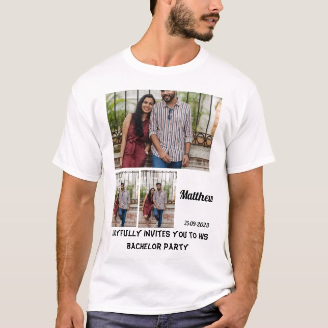 Bachelor Party custom 3 Foto Collage T - Shirt (Vorderseite)