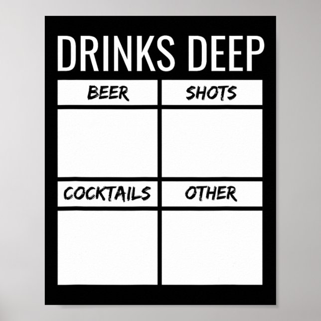 Bachelor Party Drinks Tiefe Drinks Tally Chart sei Poster (Vorne)