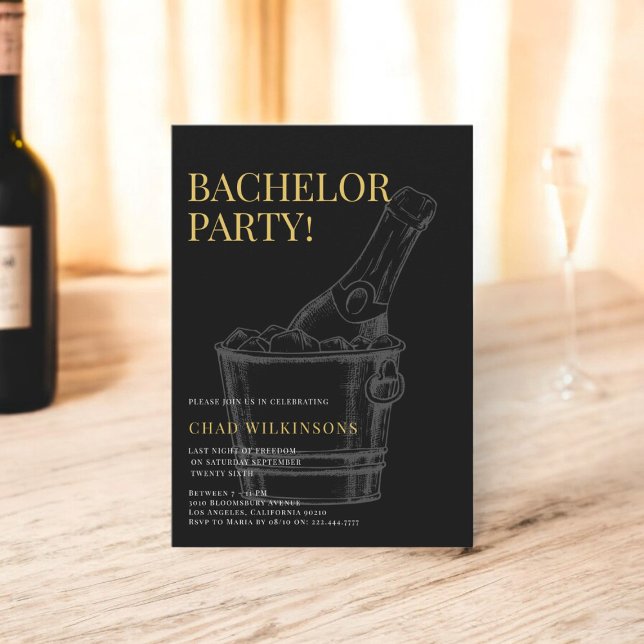 Bachelor Party für Minimalistisches Schwarzes Foto Einladung (bachelor party invitation fully editable in black and gold , celebrate your bucks party in style)