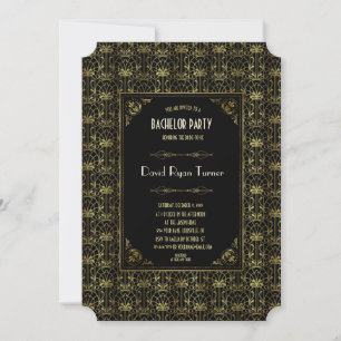 Bachelor Party   Gold Black 1920er Art Deco Einladung