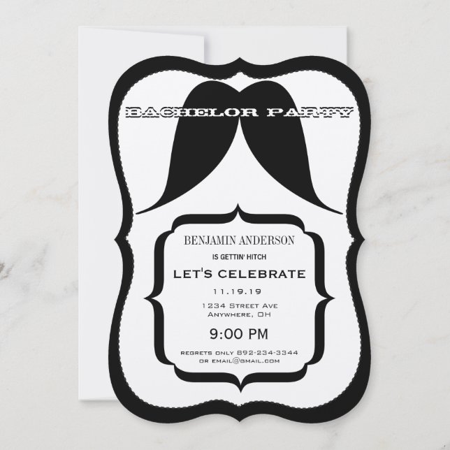 Bachelor Party Herr Right Mustache Retro Hipster Einladung (Rückseite)