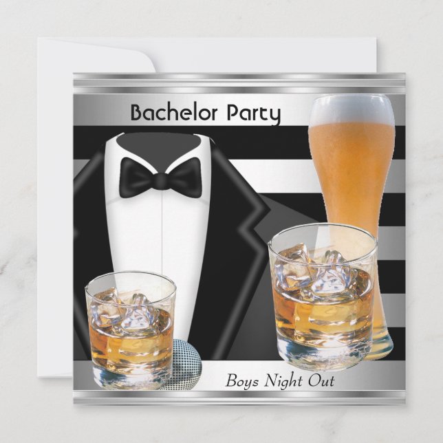 Bachelor Party Mens Boys Night Out Drinks Tux Einladung (Vorderseite)