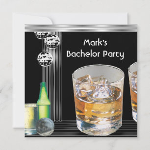 Bachelor Party Mens Drinks Black Silver Einladung