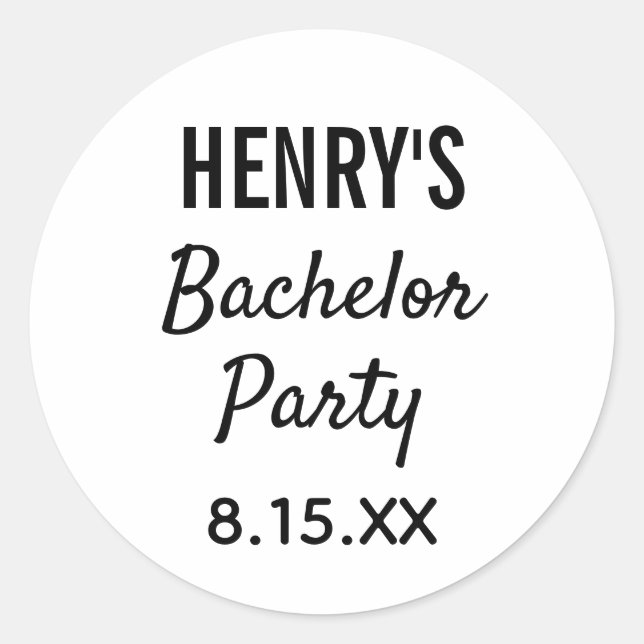 Bachelor Party Moderne Typografie Hochzeit Runder Aufkleber (Vorderseite)