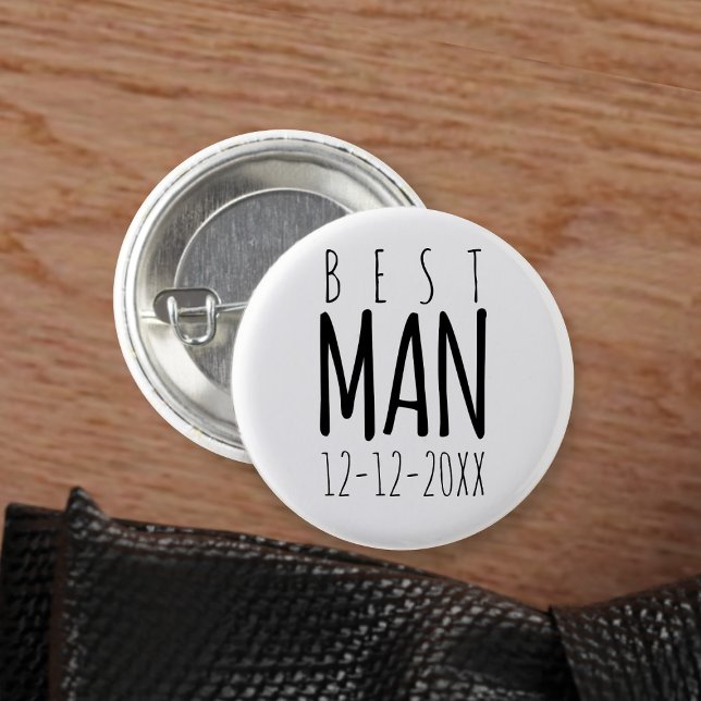 Bachelor Party Moderner Trauzeuge Hochzeitsknopf Button (Fun button to attach to your Best Man. Just add your wedding date)