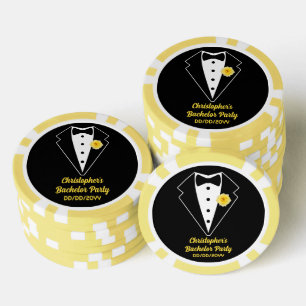 Bachelor Party Poker Black Tuxedo Gelbe Rose Pokerchips