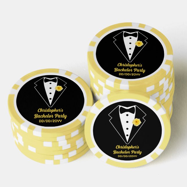 Bachelor Party Poker Black Tuxedo Gelbe Rose Pokerchips (Stapel)
