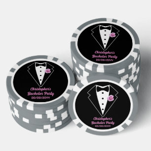 Bachelor Party Poker Black Tuxedo Lavender Rose Pokerchips