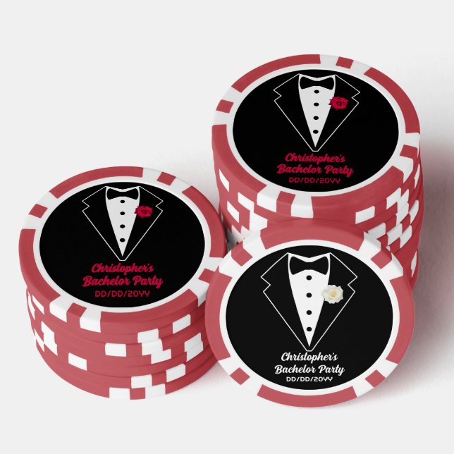 Bachelor Party Poker Black Tuxedo Rote Rose Pokerchips (Stapel)