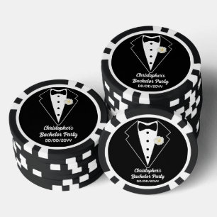 Bachelor Party Poker Black Tuxedo White Rose Pokerchips