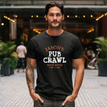 Bachelor Party Pub Crawl Personalisiert<br><div class="desc">Ein personalisierter Pub Crawl T - Shirt für die Bachelor-Party,  dieses Design kann mit dem Namen des Bräutigams und jedem anderen gewünschten Text bearbeitet werden. Erhältlich in vielen Stilen - kurze Ärmel,  lange Ärmel,  Kapuze,  Tanklappen und vieles mehr.</div>