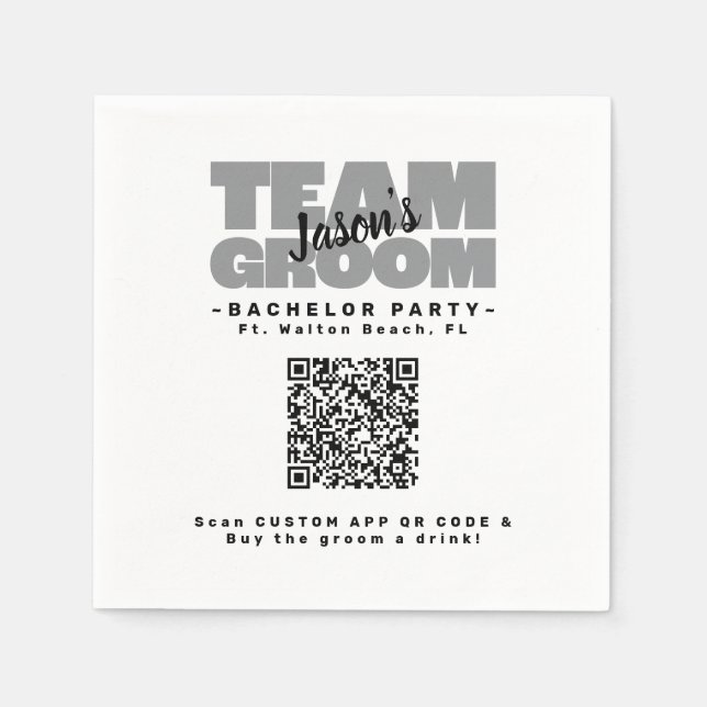 Bachelor Party QR Code Kaufen Getränketeam Groom B Serviette (Vorderseite)