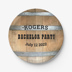 Bachelor Party Rustic Whiskey Barrel Pappteller