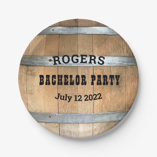 Bachelor Party Rustic Whiskey Barrel Pappteller (Vorderseite)