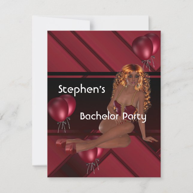 Bachelor Party S.exy Girl Red Balloons Einladung (Vorderseite)