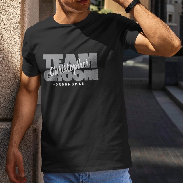 Bachelor-Party-Team erstellt benutzerdefinierten T T-Shirt (Bachelor Party Team Groom Groomsman Name Gray Fun T-Shirt)