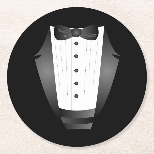 Bachelor Party Trauzeuge Team Groom black tuxedo Runder Pappuntersetzer (Vorderseite)