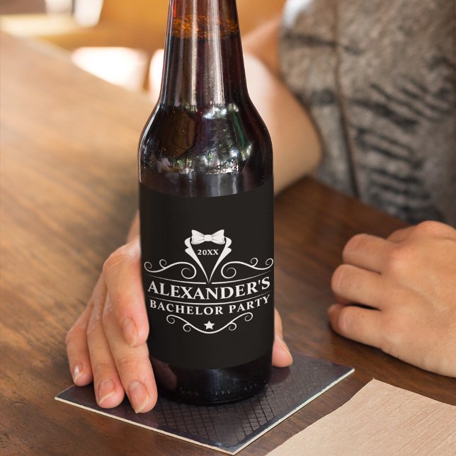 Bachelor Party Tuxedo Krawatte Black Bierflaschenetikett (Customize to change background color, text size or text style.)